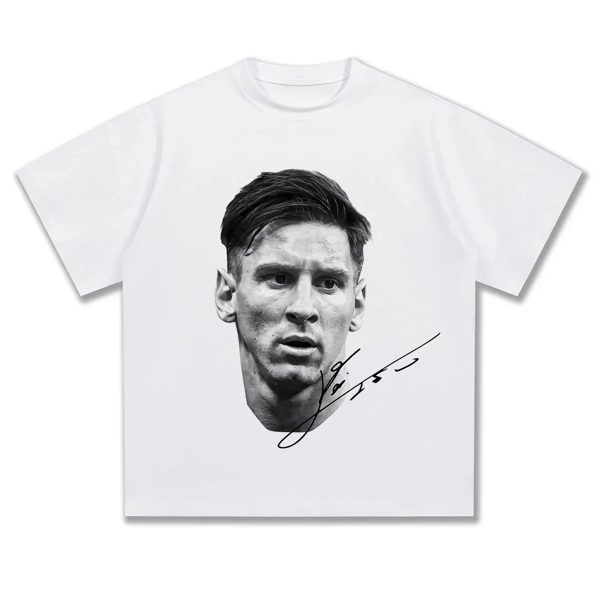 2026 Men's Short Sleeve Messi Messi American Football Head Vintage Print Fashion Loose Wash Short Sleeve T-shirt