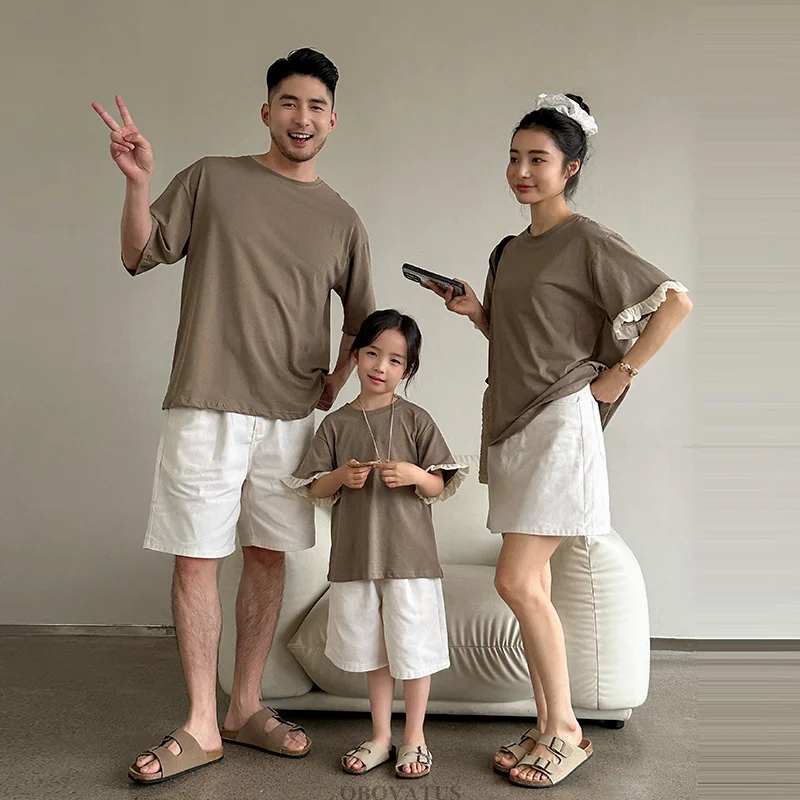 Summer Family Matching Outfits Clothing Set T-Shirts Shorts 2 PCS Set Dad Mom Kids Family Look Costume Couple Vacation Clothes