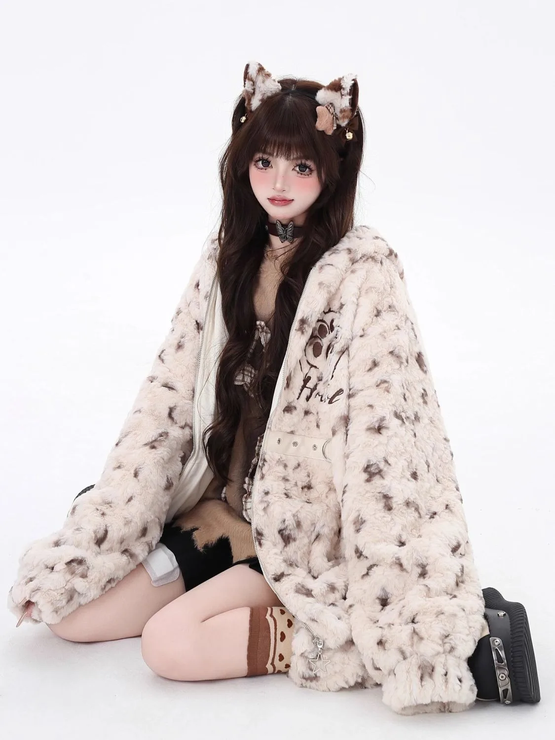 

Japanese Kawaii Coat Long Sleeve Women Casual Solid Color Rabbit Ears Y2K Harajuku Sweatshirt Sweet Zipper Women Clothing 2025