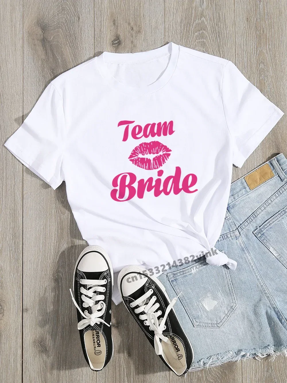 Brides Tribe Team Bride Bachelorette Wedding Party Women T-Shirt Casual ladies basic O-collar Pink Short Sleeve 2024 Summer Tops