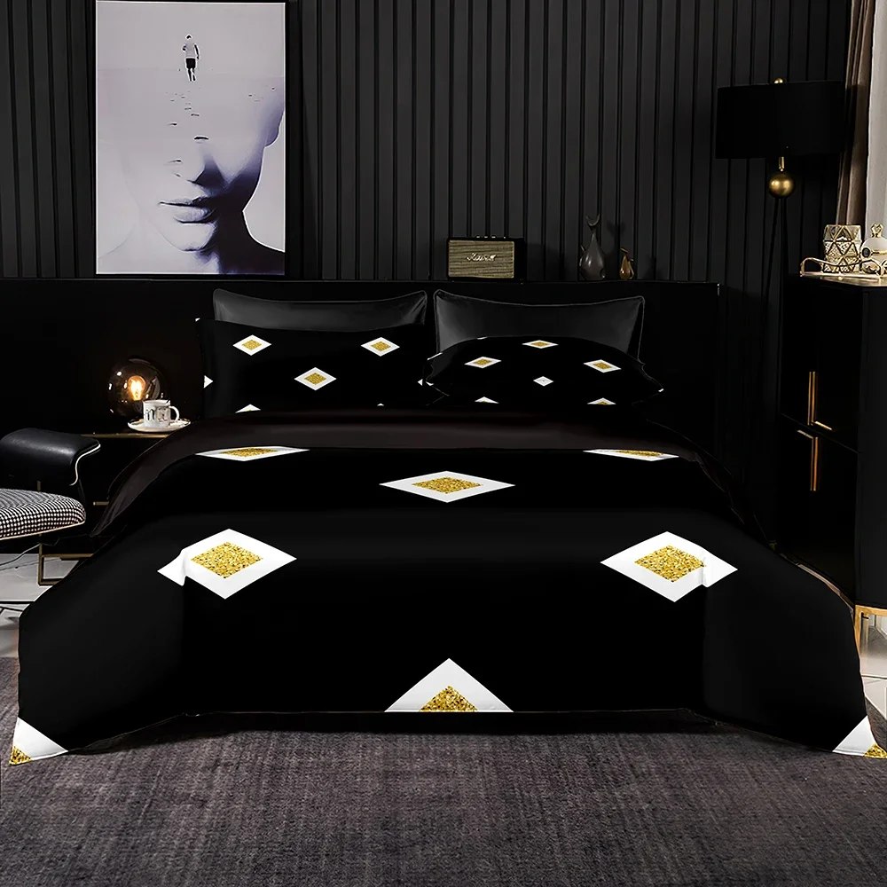 Luxury Euro Duvet Cover Soft Black Bedding Set Golden Splash Ink Print for Double Queen King Comforter Bed Cover