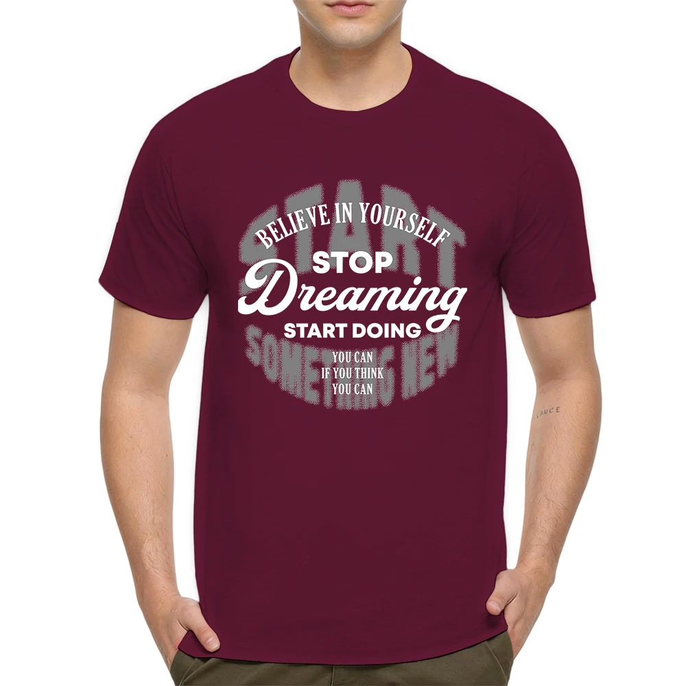 Mens 100% Cotton T Shirt New Believe You Can Motivational Halftone Text Print Breathable Short Sleeve Casual Daily Tee