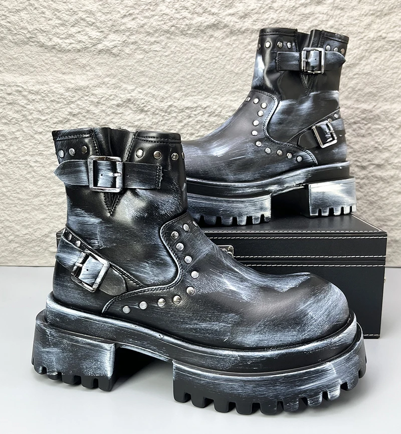 big size mens casual cosplay stage motorcycle boots designer natural leather shoes cowboy platform boot handsome chelsea botas