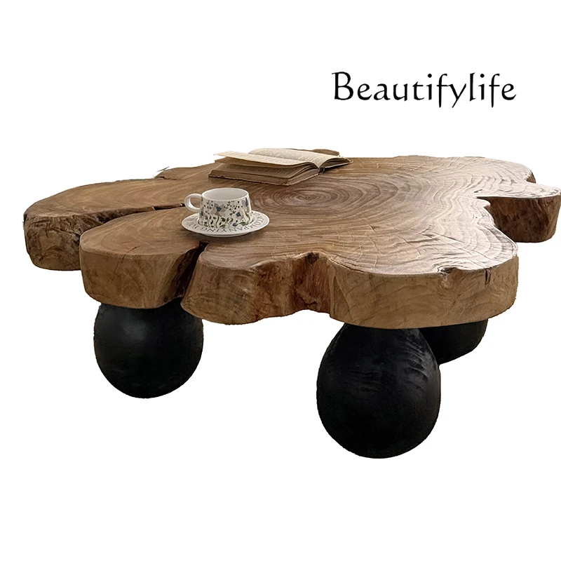 

Wind Solid Wood Coffee Table Special-shaped Medieval Style Living Room Table Home Homestay Log Tea Table Sofa Side