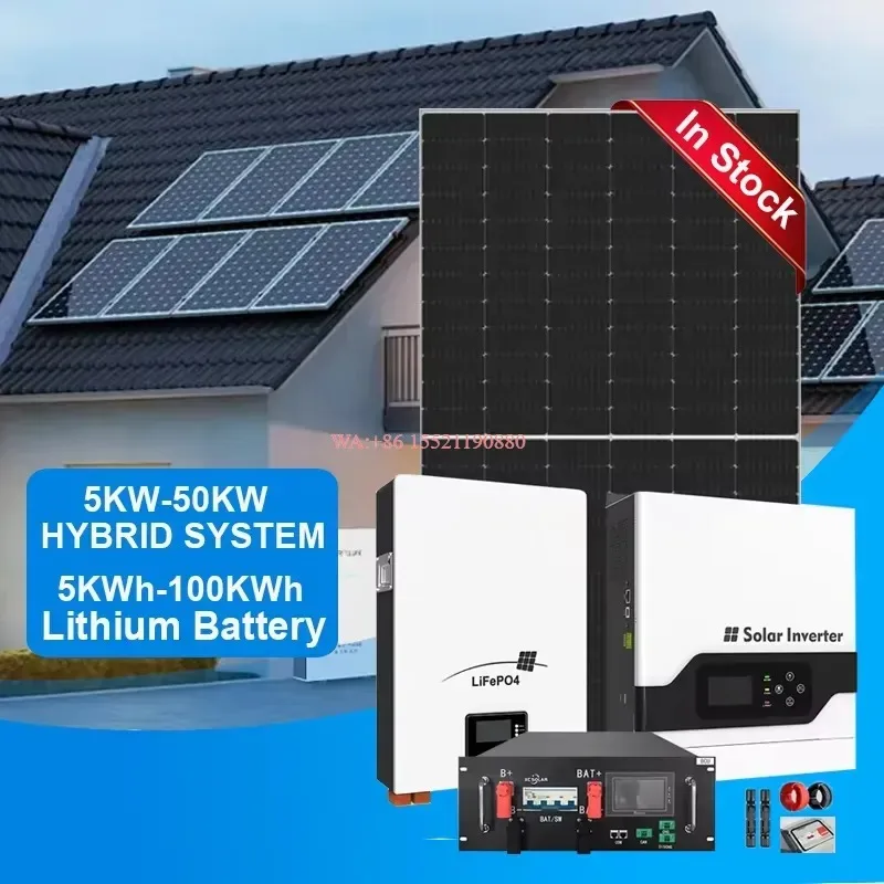 WMWMNU 5KW Hybrid Solar Power System Full Package Photovoltaic Home Solar Energy Kit Complete Set for Residential Use