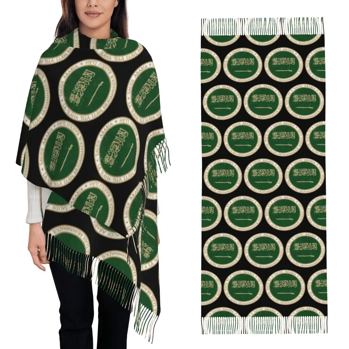 Coat Of Arms Of Saudi Arabia Scarf Tassel Scarves Women Soft Warm Shawls and Wraps Large Fall Winter Shawl Wrap