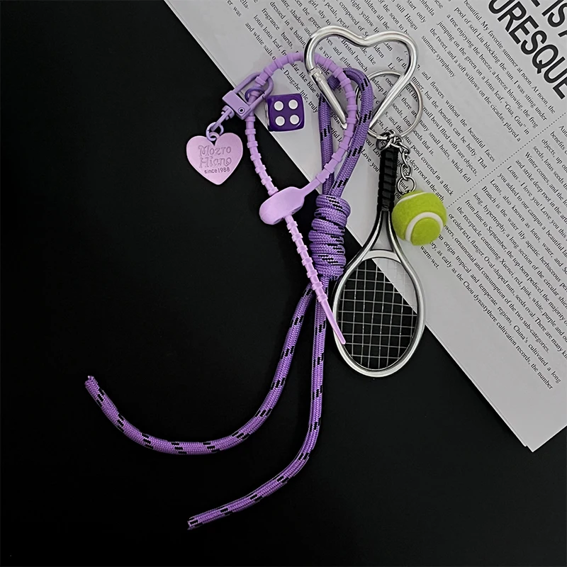 Dopamina cor trançada corda pingente artesanal diy raquete de badminton brinquedo bonito chaveiro pingente senhoras saco pingente do telefone móvel