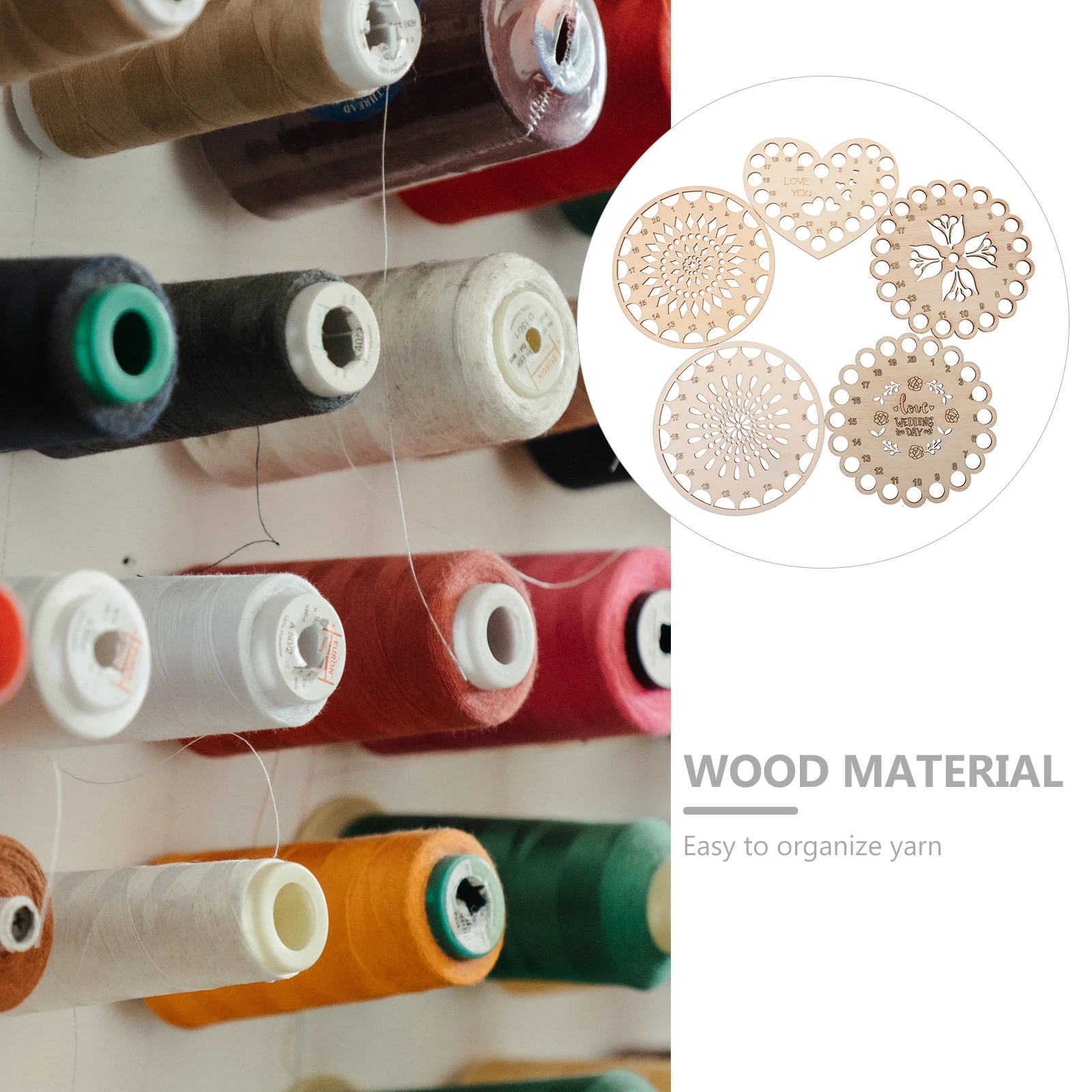 

5Pcs Cross-Stitch Floss Storage Board Wooden Thread Organizer Hollow Carving Plate for Sewing Threads Management Tool