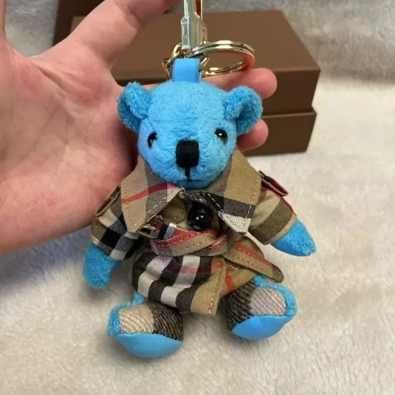 Camel Bow Naked Teddy Bear Charms Cashmere Plaid Terry Cloth Car Keychains Bag Pendant Cute Gifts Women Men Unisex New