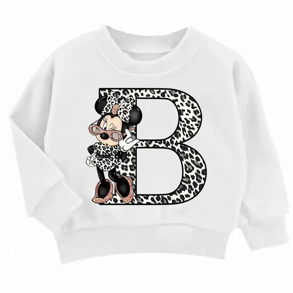 Children Disney Minnie Hoodie Letter A B C D Kid Casual Clothes O-neck Pullover Little Baby Kawaii Cartoons Boy Girl Sweatshirts