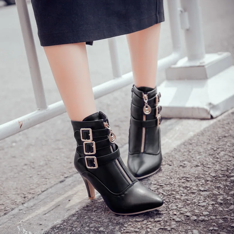 

Big size 34-43 Autumn winter style ankle women woman ankle boots pointed toe high heels short boots Wholesale and retail