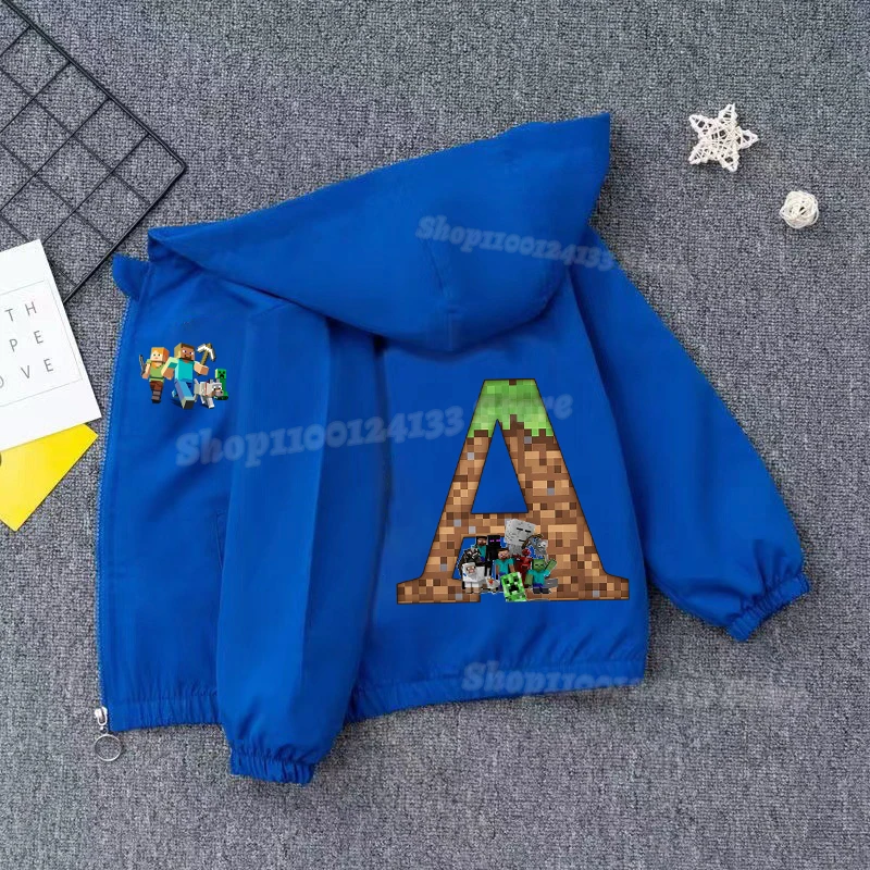 

Miner Crafted Pixel Game Baby Hooded Jacket Sweatshirt Kid Cute Letters A-Z Anime Print Boy Windbreaker Long Sleeve Tops Clothes
