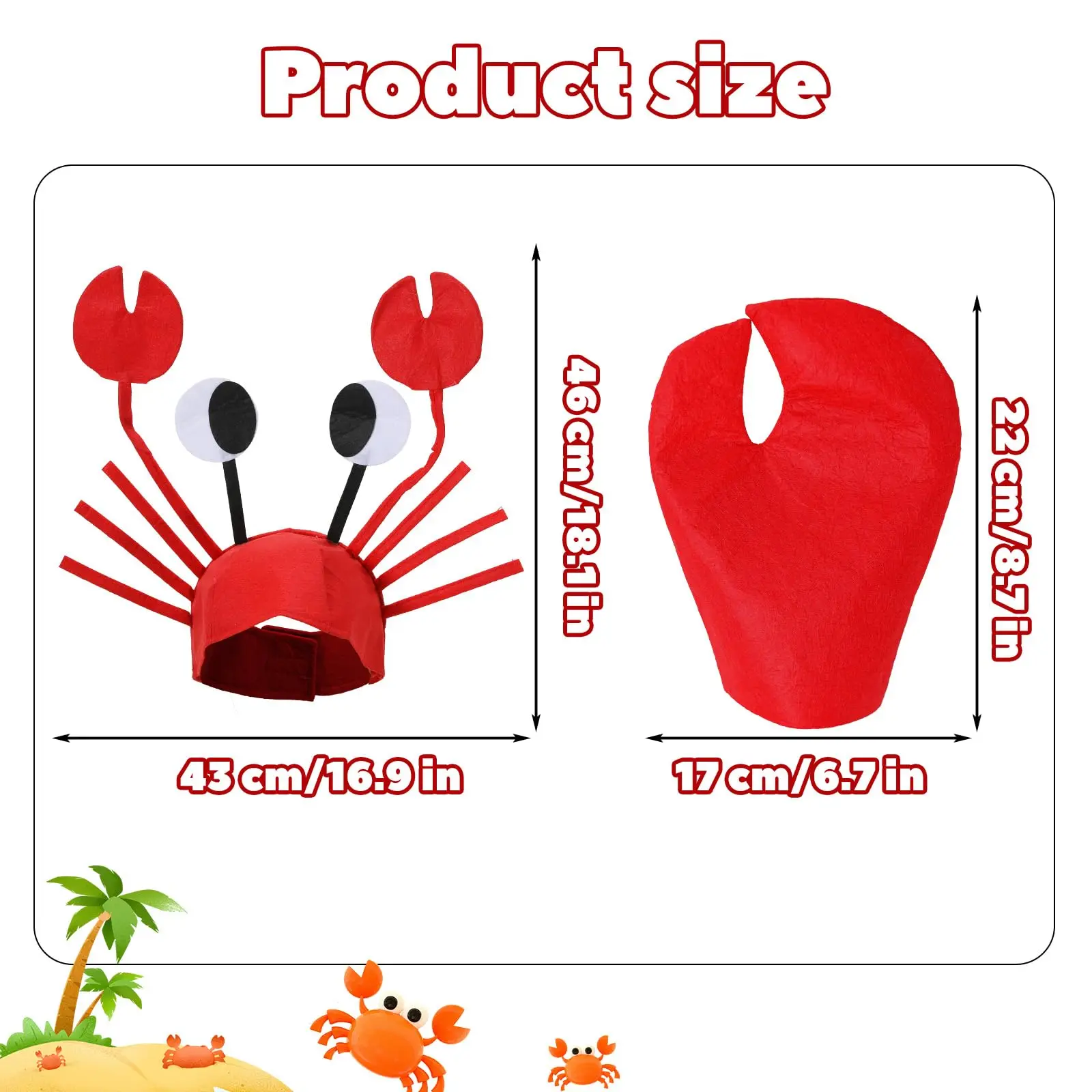 ชุดปูแฟนซี หมวกปูพร้อมที่คาดผม พร้อมถุงมือกรงเล็บสีแดง ของขวัญสำหรับผู้หญิงและผู้ชาย สำหรับฮาโลวีน คอสเพลย์สัตว์