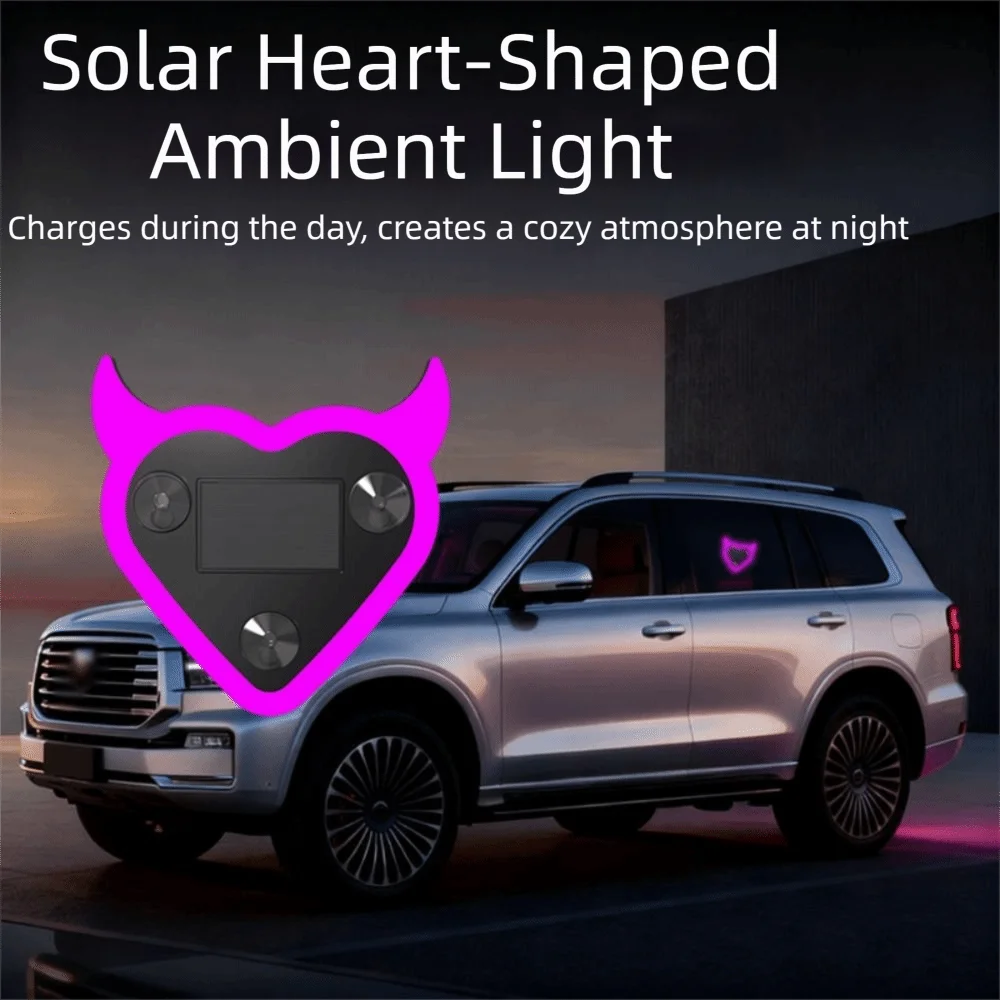 Suction Cup Solar Car Light Heart Shape Design Wiring Free Design Devil's Heart Lamp Removable Easy Installation