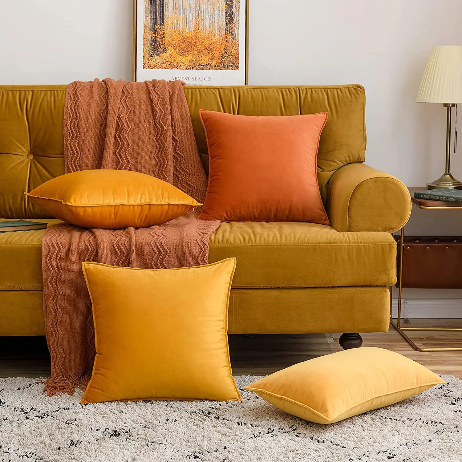 2pcs Oversized Orange Velvet Throw Pillow Covers 60x60cm/50x50cm Soft Cushion Case for Couch Bed Decor 30x50cm 45x45cm