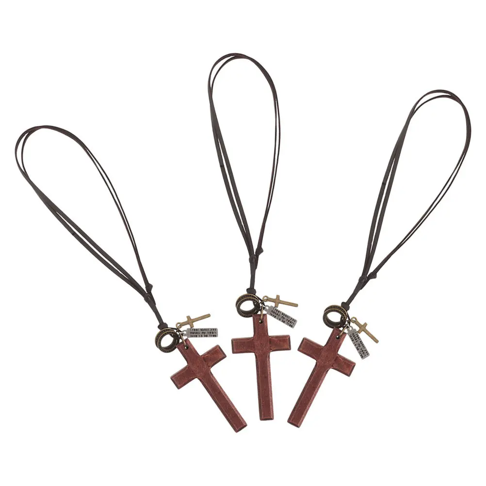 

3pcs Wooden Cross Pendant Vintage Car Rearview Mirror Hanging Ornament For Auto Interior Decoration Religious Charm Truck