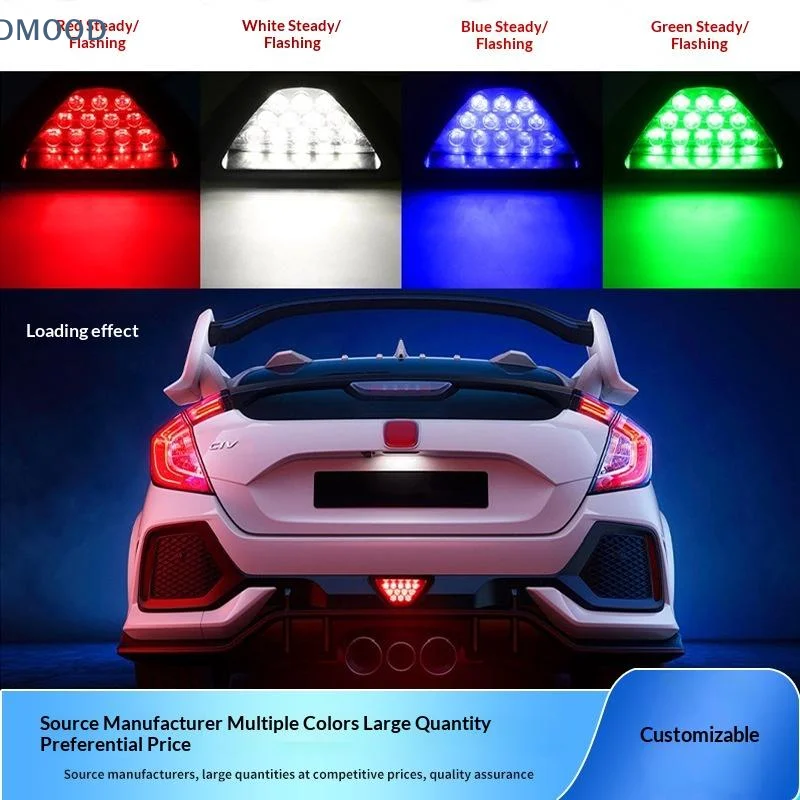 【CR】Universal Triangle 12LED Rear Fog Brake Signal Lamp Sporty Car Tail Light Night Warning For Enhanced Safety