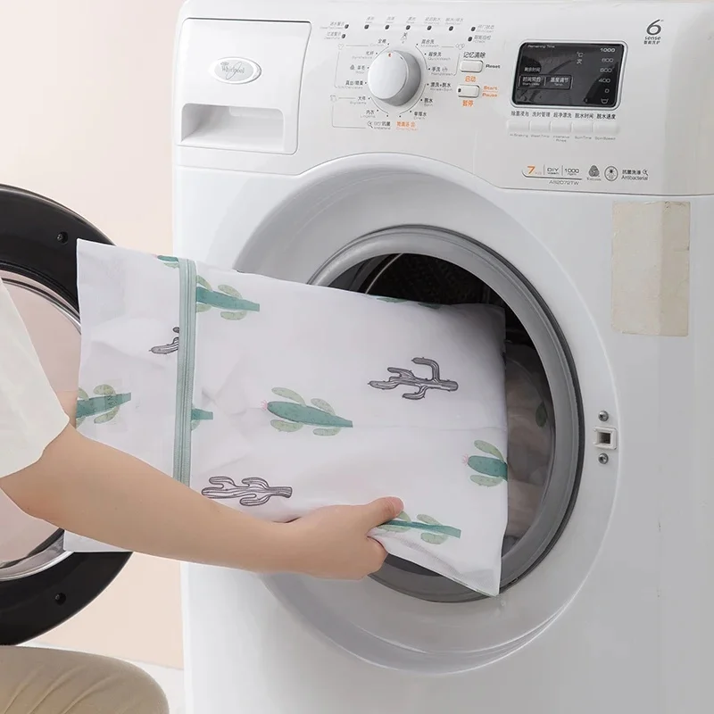 1PC Delicates Laundry Bag Fine Mesh Breathable Cactus Print Washing Bags Lingerie Bra Wash Bag Large Capacity Laundry Pouch Home
