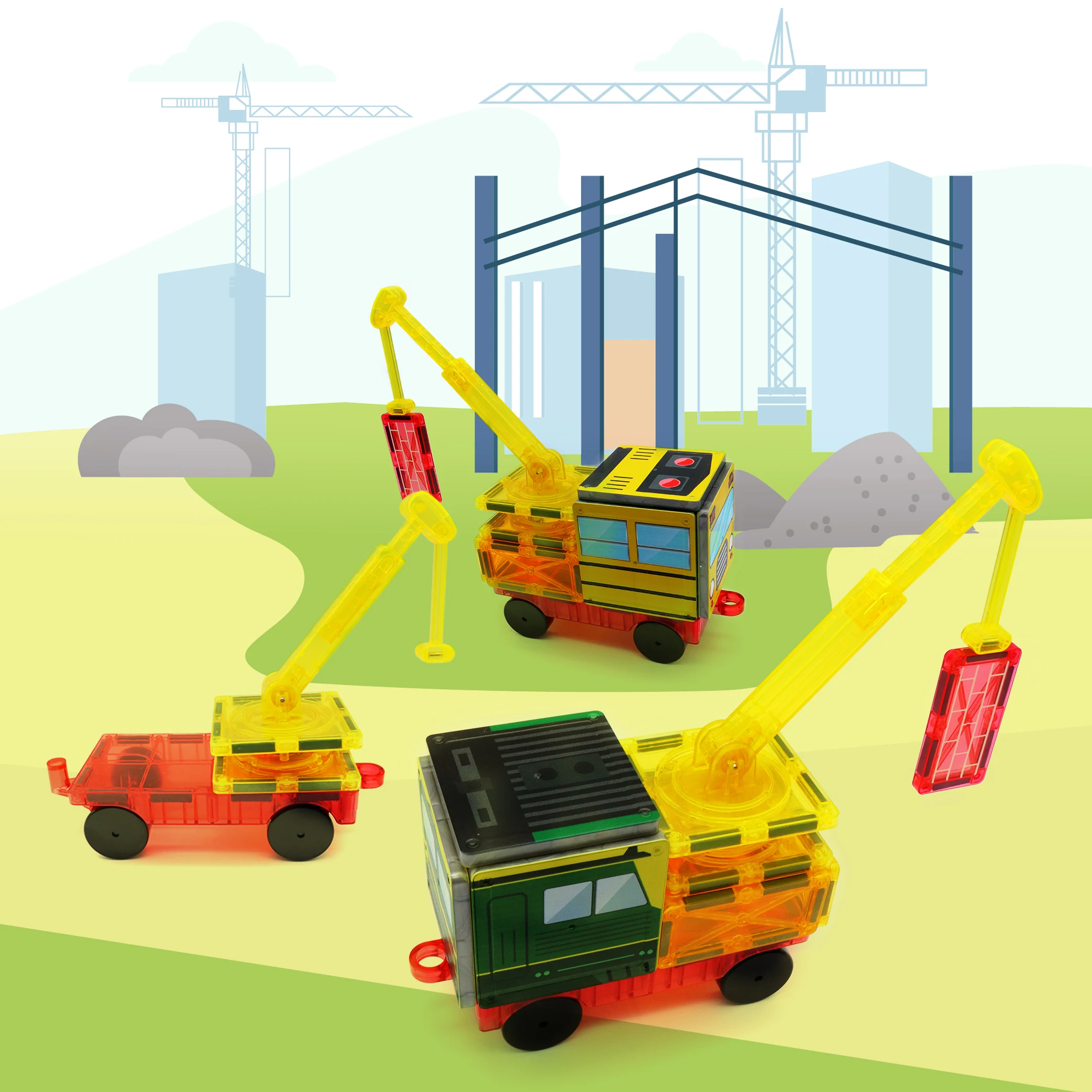 Magnetic Building Block Toys, Magnetic Little Car, Double-Sided Pattern, Including Crane, Train, Children's Holiday Birthday Gift