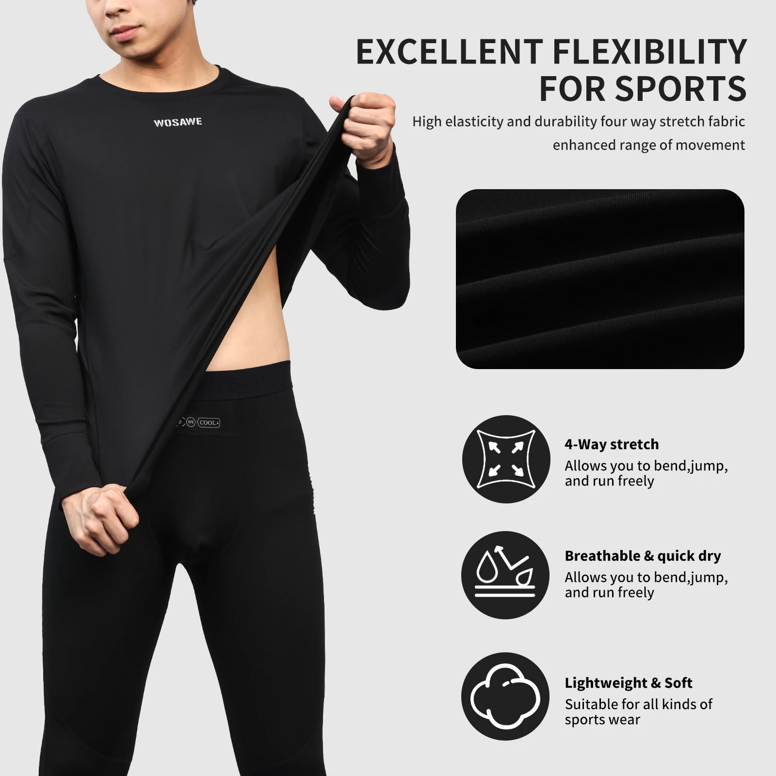 WOSAWE Men Motorcycle Compression Base Layer Set Quick Dry Breathable 4 Way Stretch Riding Underwear Top Pants Spring Fall