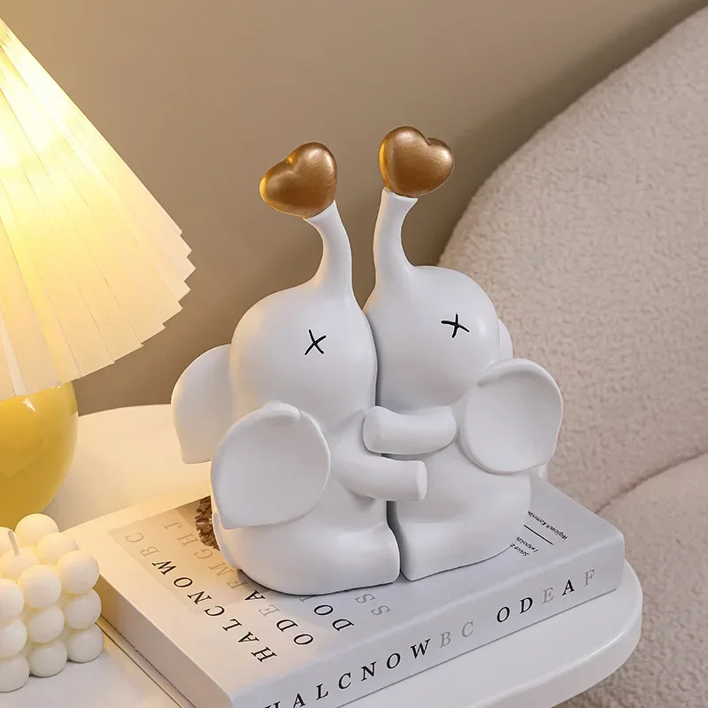 

Kawaii Couple Hugging Elephant Resin Sculpture Statue Book File Home Decor Accessories Creative Bookshelf Decor Kawaii Figurines