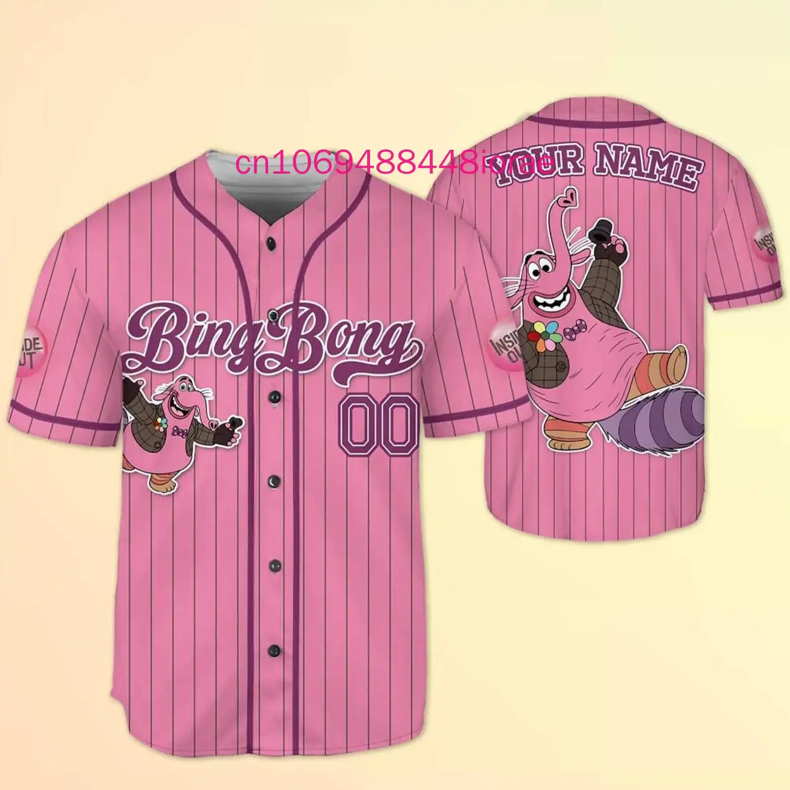 2025 New Custom Disney Inside Out Bing Bong Baseball Jersey 3D Printed Street Harajuku Men's and Women's Kids's Baseball Jersey