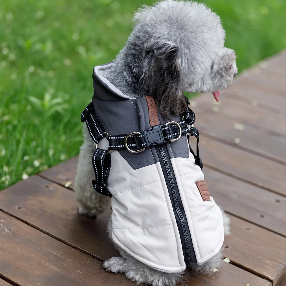 

Pet Dog Jacket with Harness Winter Warm Dog Clothes for Labrador Waterproof Small Dog Coat Chihuahua French Bulldog Outfits