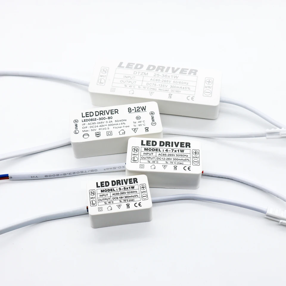 LEDライト用電源ユニット,4-7w 12-18w 18-25w 25-36w 300ma,LED照明用