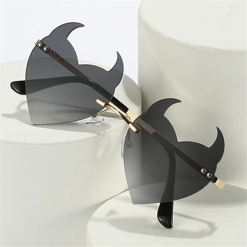 Novel Trendy Sun Glasses Party UV Protection Cosplay Glasses Fashion Glasses Rimless Sunglasses Rock Horn Devil Ear Heart Shape