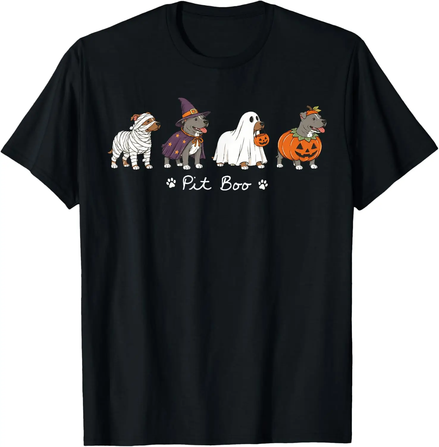 Cute Pitboo Ghost Pitbull Halloween Dog Costume T-Shirt Unisex Holiday Theme Graphic Print T‑Shirt Halloween Christmas Thanksgiving Festive Party Short Sleeve Cotton Tee Tops Men Women.