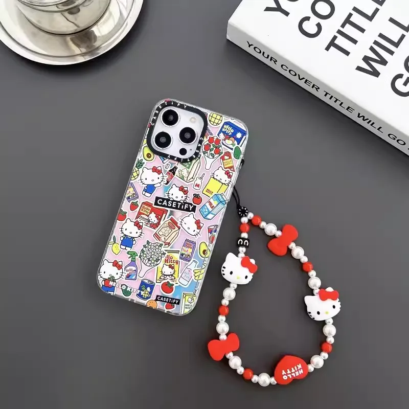 Sanrio Hello Kitty Bracelet Lanyard for iPhone Samsung Huawei Xiaomi Mobile Phone Case Bead Anti-Lost Wrist Strap Car Keychain