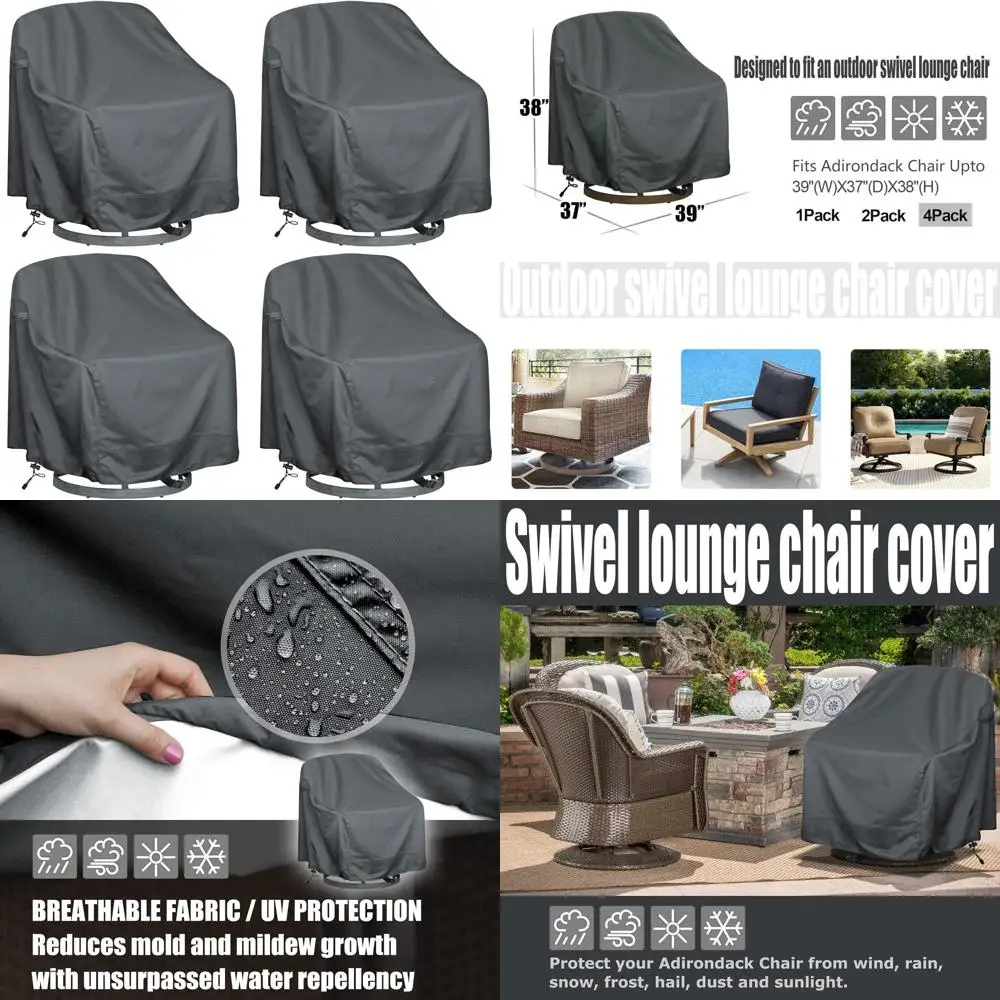 

Набор из 4-х всепогодных чехлов для уличных поворотных кресел, серые, подходят для садовой мебели размером 39W x 37D x 38H.