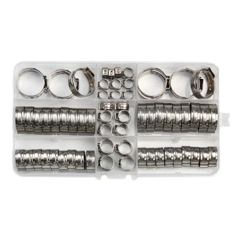 652F 80Pcs Single Ear Hose Clamp 5.8-23.5mm Stainless Steel Crimp Hose Clamps for Automotive, Home Appliance Line & Plumbing