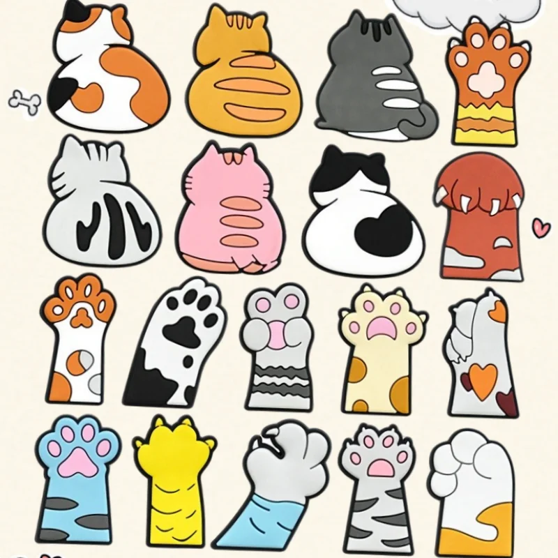 

18Pcs Cartoon Cat Paw Shoe Charms PVC Bubble Slide Sandals Accessories Kids Shoe Buckle Decorations Cute Gift