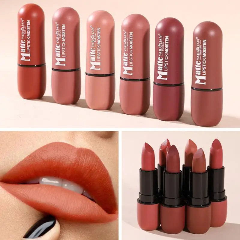 Impermeável Nude Matte Batom, de longa duração, antiaderente copo Lip Stick, não desbotando, Sexy Vermelho, Rosa, batons de veludo, maquiagem, cosméticos