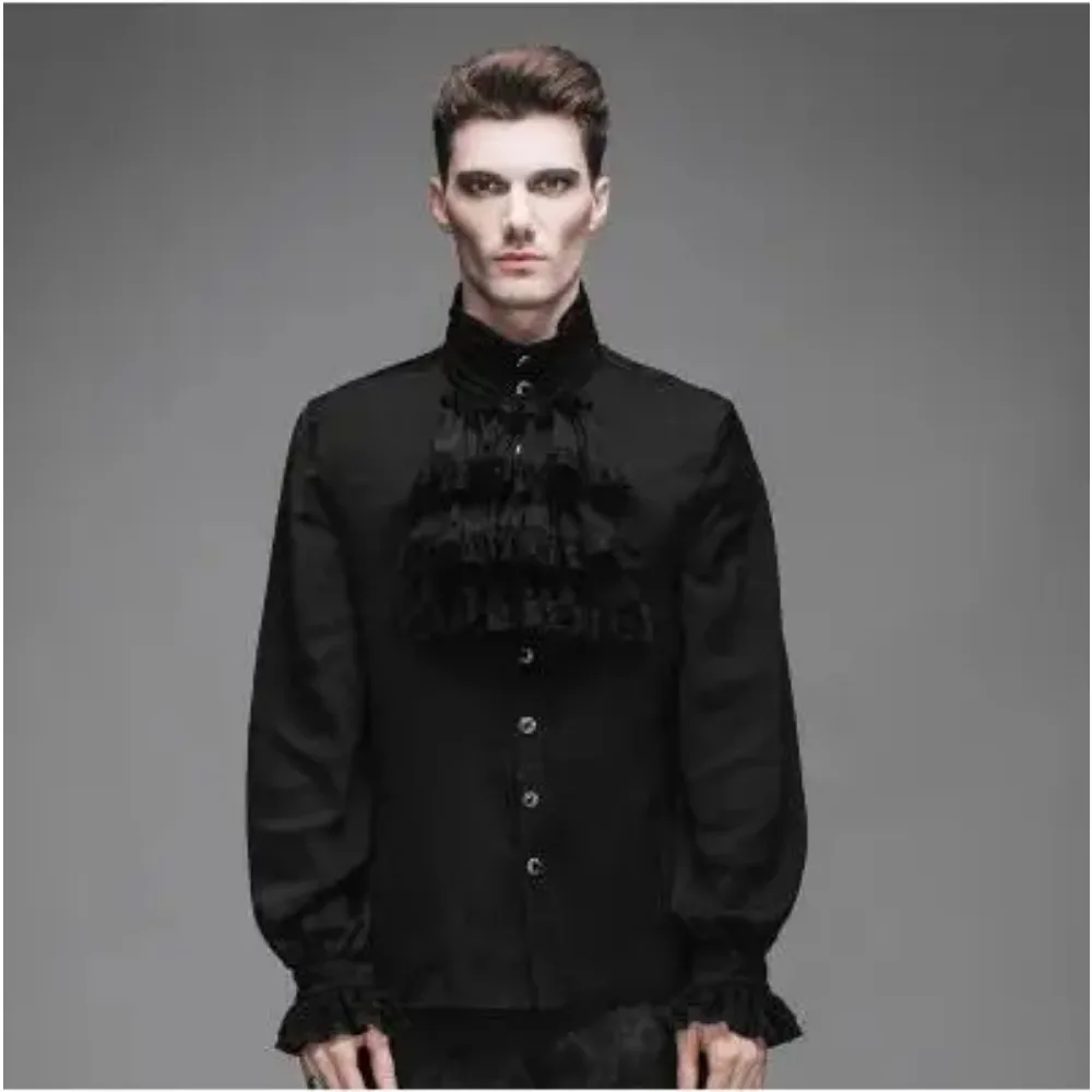 2024 Medieval European Shirt Renaissance Blouse Gothic Jabot Tops Men Vintage Srping White