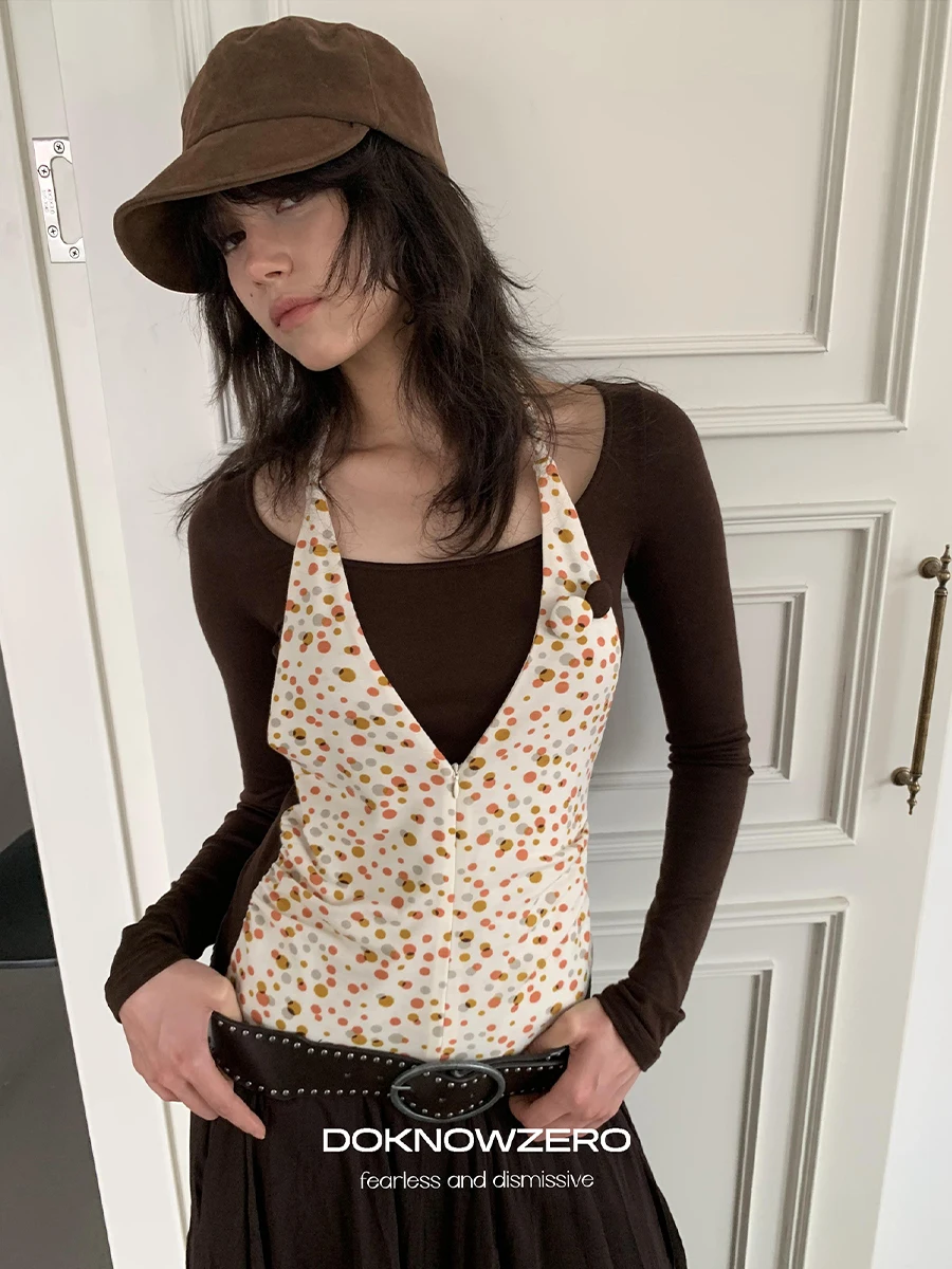 

DKZ Women's Long Sve Knitted Sweater Ruche Design Slim Fit Ne Hanging Polka Dot Mixed Wool Rayon Spandex Autumn New Sle