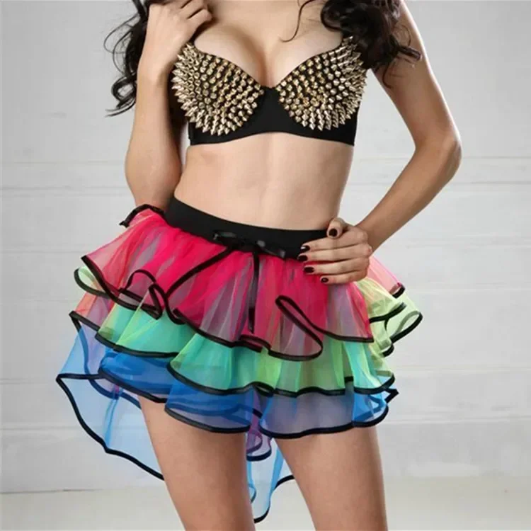 

Vocole Sexy Rainbow Multilayer Tulle Tutu Skirt Corset Petticoat Skirts Elastic Waist Burlesque Pretticoat Party Clubwear