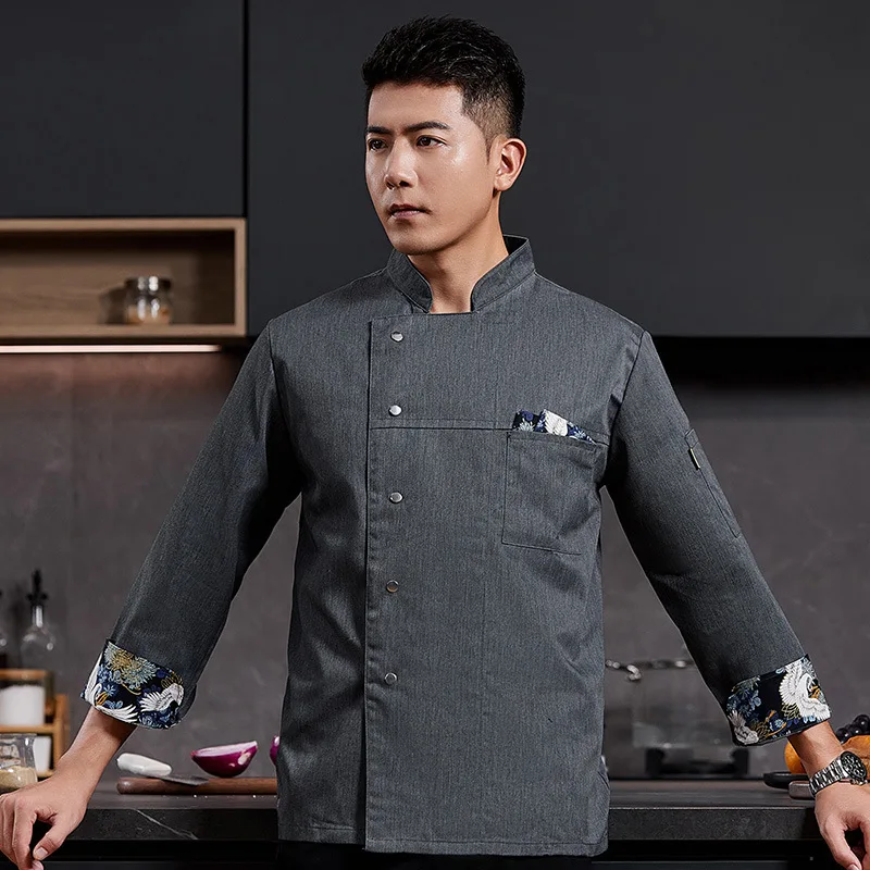 Chinese Style Tea House Long Sleeve Autumn and Winter Style National Style Chef Overalls Restaurant Hot Pot Catering Baking Work