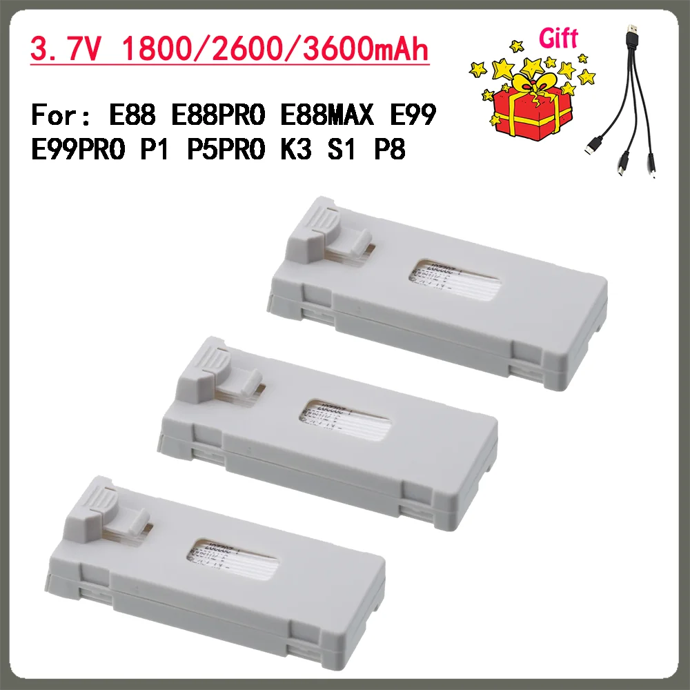 

3.7V 1800/2600/3600mAh RC Drone Battery Accessory Grey For E88 E88PRO Ls-E525 E525 PRO Mini Uav Drone Battery Special Rc Parts