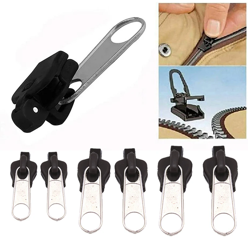 6Pcs Instant Zipper Universal Instant Fix Zipper Repair Kit Replacement Zip Slider for DIY Sew.