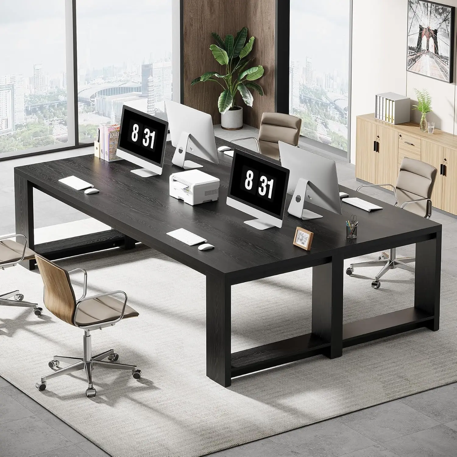 Extra Long Two Person Desk 86.6 Inch Double Workstation Computer Table for Home Office, Customized