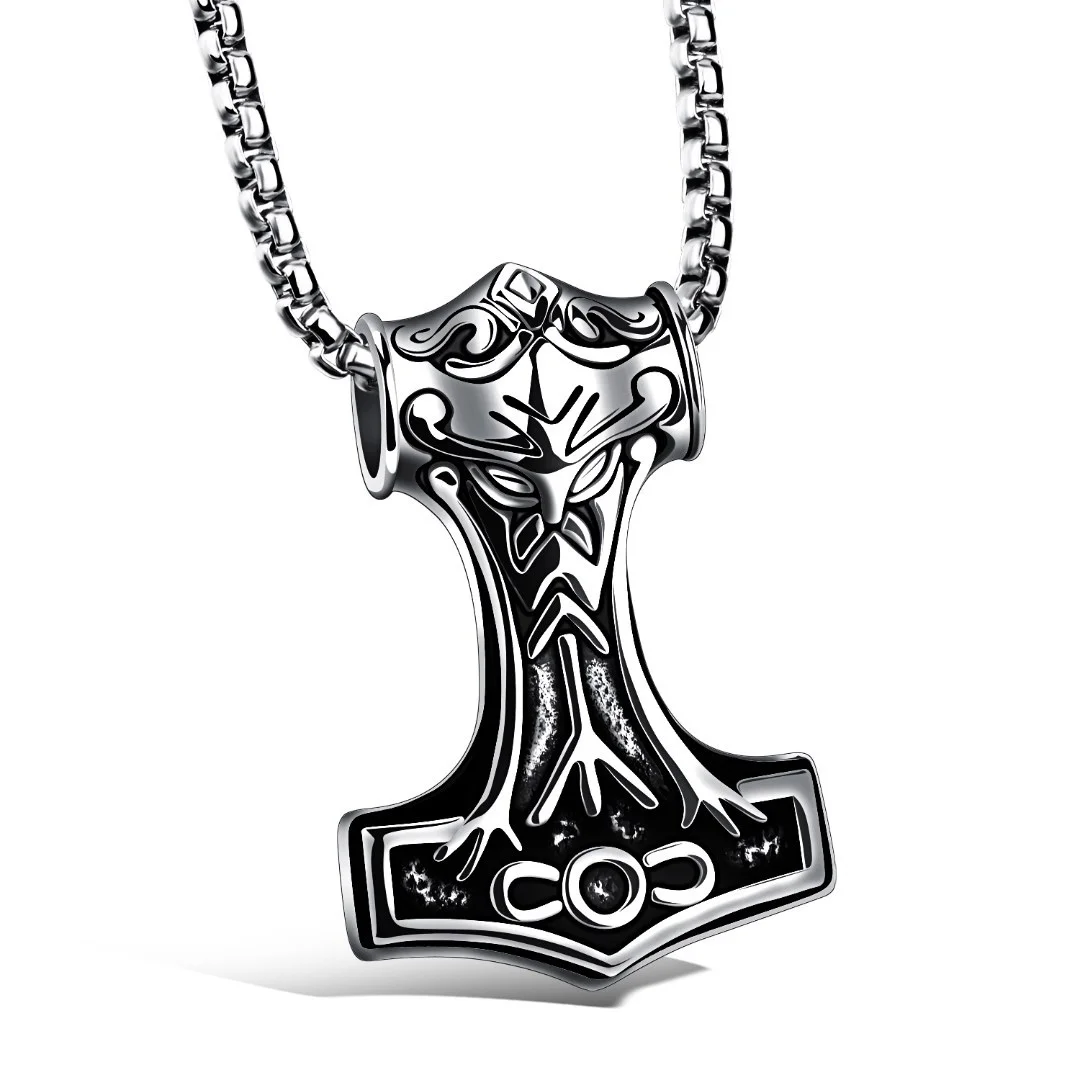 Mens Jewellery Punk Rock Hammer of Thor Titanium Necklace for Men Vintage Stainless Steel Jewelry Hip Hop Necklace Collar Hombre