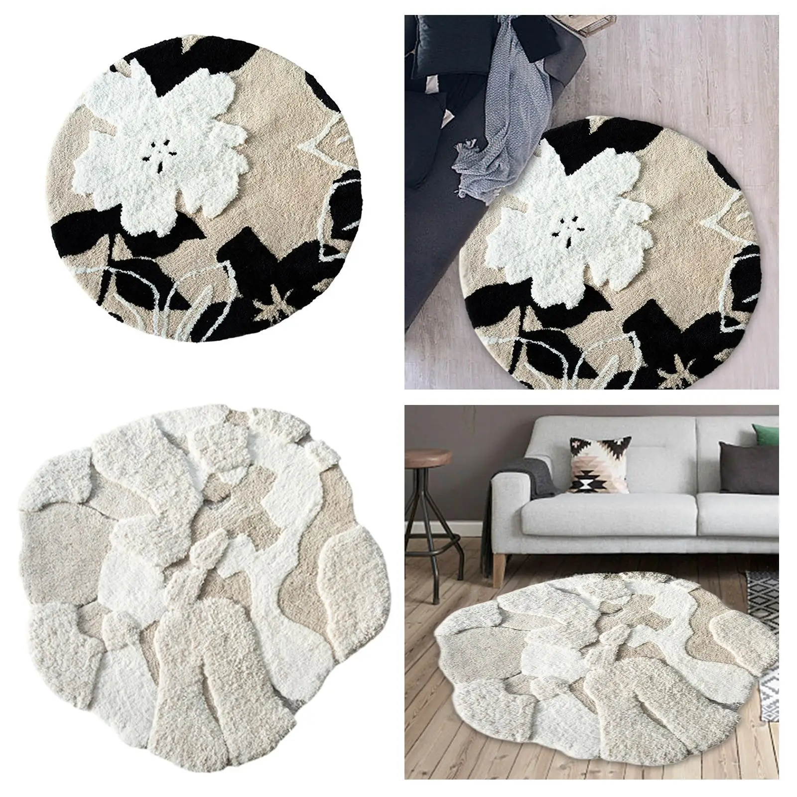 Flocking Area Rug Boho Decorative Aesthetic Soft Floor Mat Floor Throw Carpet for Living Room Sofa Nursery Room Office Entryway