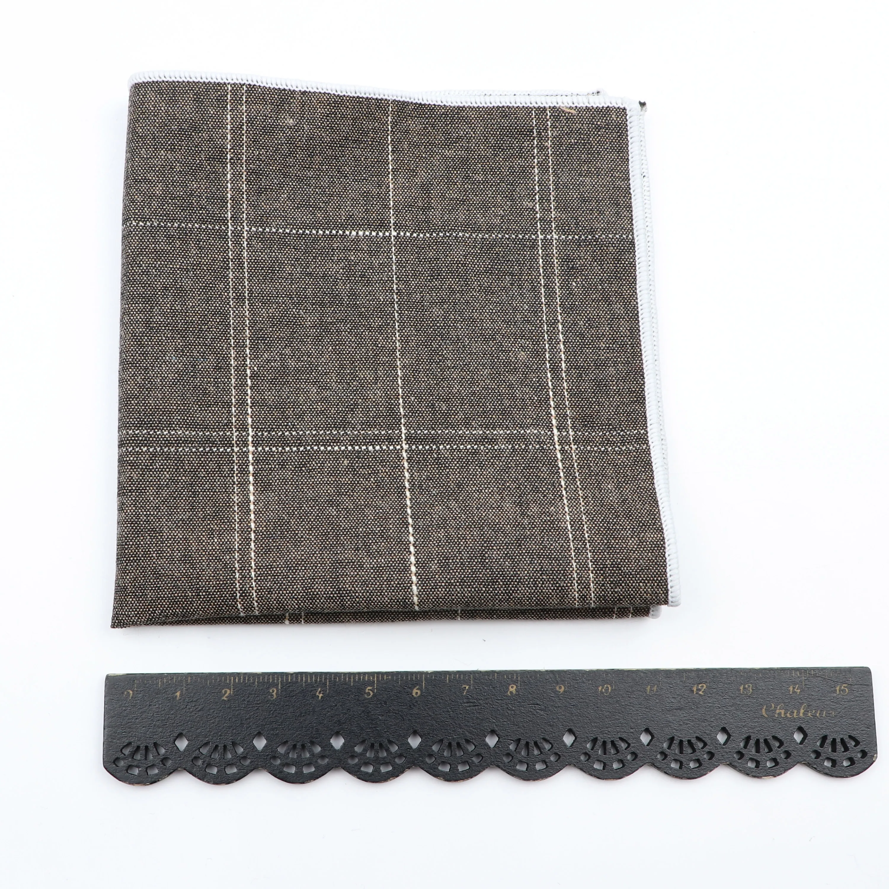 Fashion Cotton Plaid Hankerchief Scarves Vintage Grey Black Hankies Men's High Quality Business Suit Pocket Square Handkerchiefs