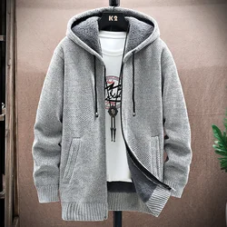 Men Cardigan Solid Hooded Sweater Autumn Winter Fleece Warm Fashion Knitted Sweatercoat Male Sweaters with Hoods Men Clothing