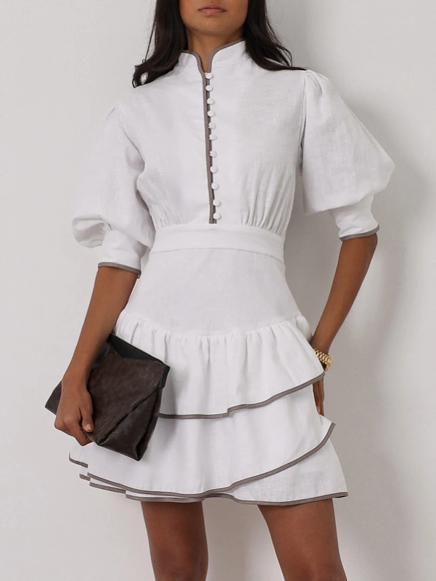 

Marthaqiqi Cotton White Autumn Ladies Sleepwear Half Sleeve Nightgowns O-Neck Pajamas Loose Mini Dress Casual Female Nightwear
