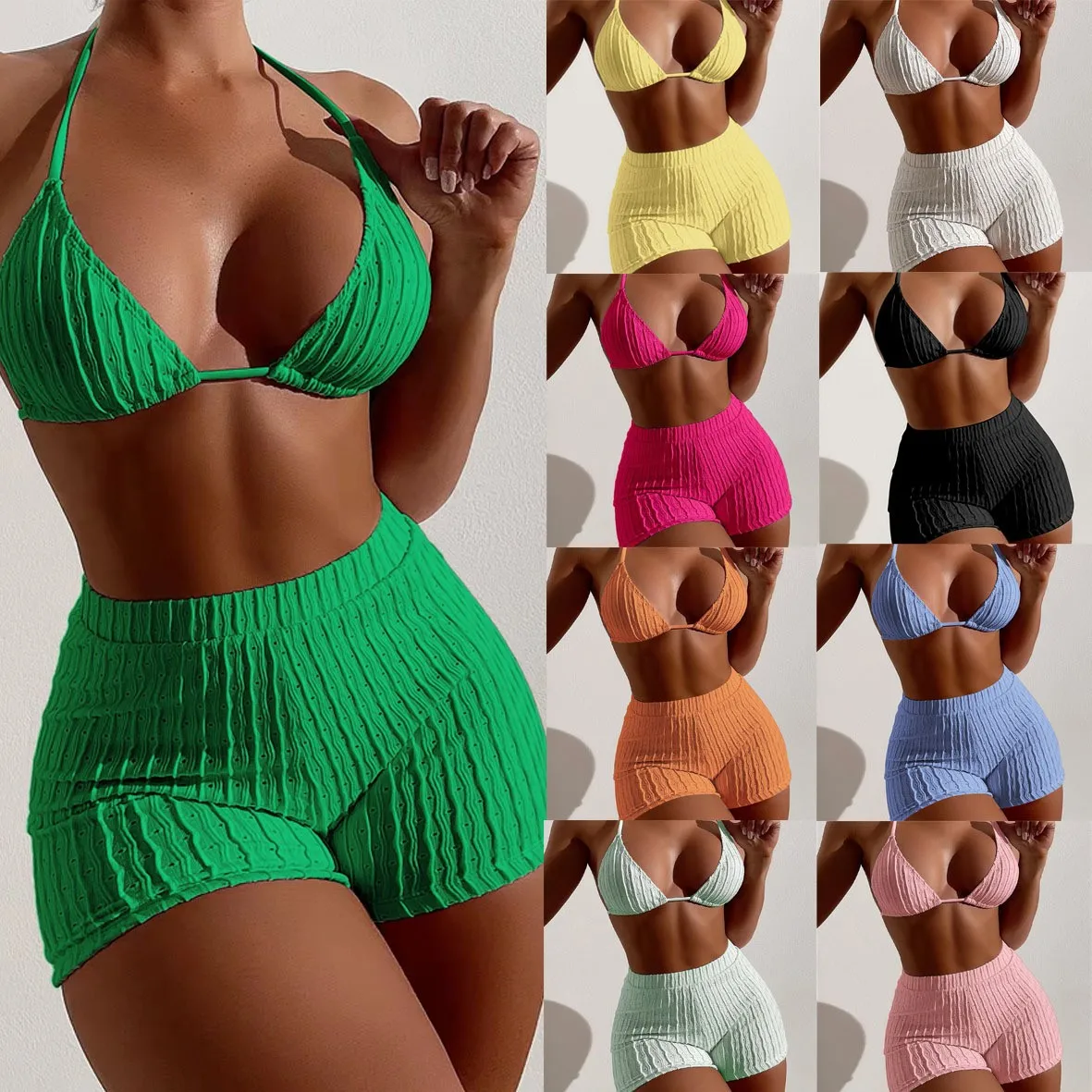 Underwear Women Bikini Cute Panties Triangle Top High Waist Shorts Bikinis Ruched Swimwear Strapless Two Piece Swimsuit