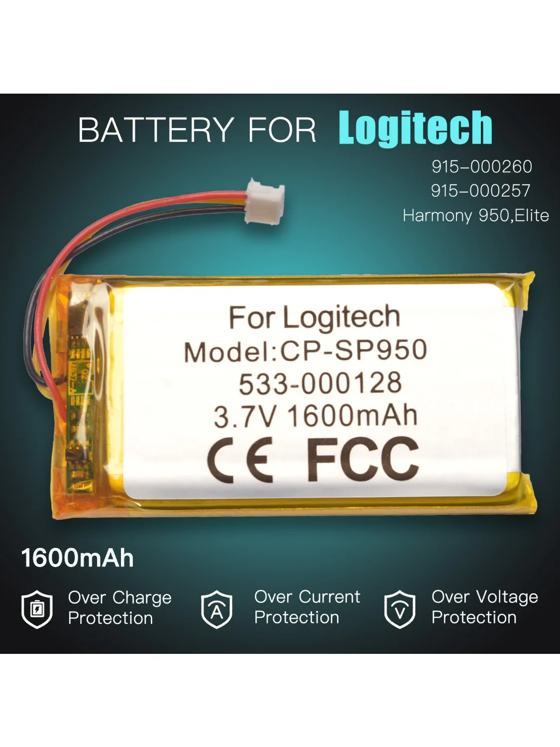 Bateria 3.7V 1600mAh 533-000128 do pilota Logitech Harmony 950, Logitech Elite, 915-000257, 915-000260 — zdjęcie produktu 7