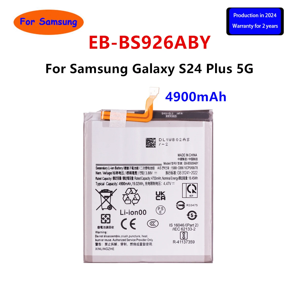 EB-BS926ABY baru baterai 4900mAh untuk Samsung Galaxy S24 Plus 5G S926 baterai ponsel + peralatan